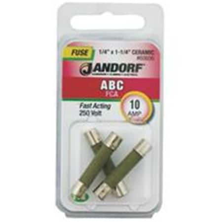 Jandorf Ceramic Fuse, ABC Series, Fast-Acting, 10A, 250V AC 3397593